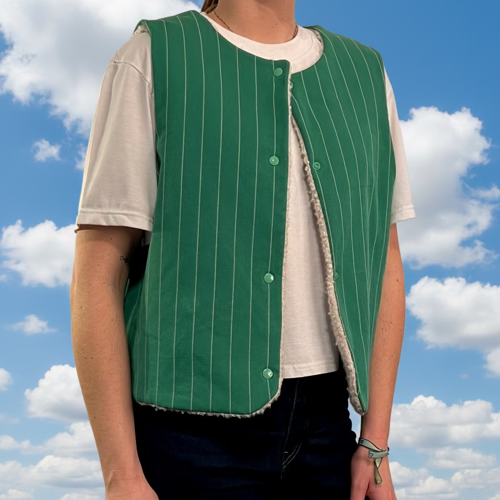 Gilet écru/rayé vert
