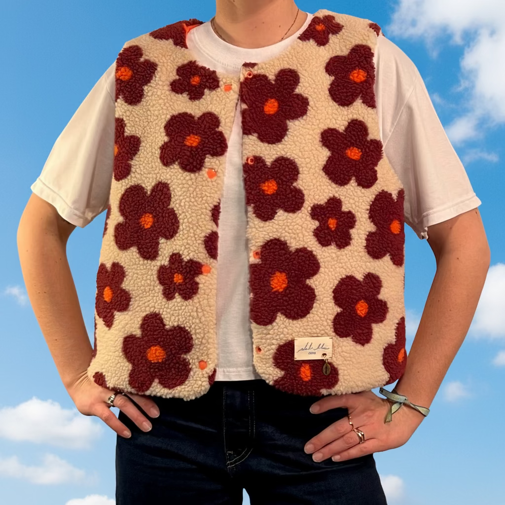 Gilet fleuri bordeaux/ orange