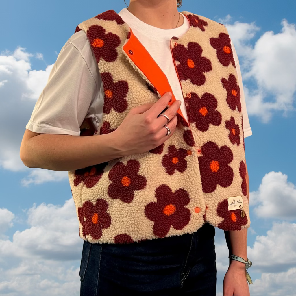 Gilet fleuri bordeaux/ orange