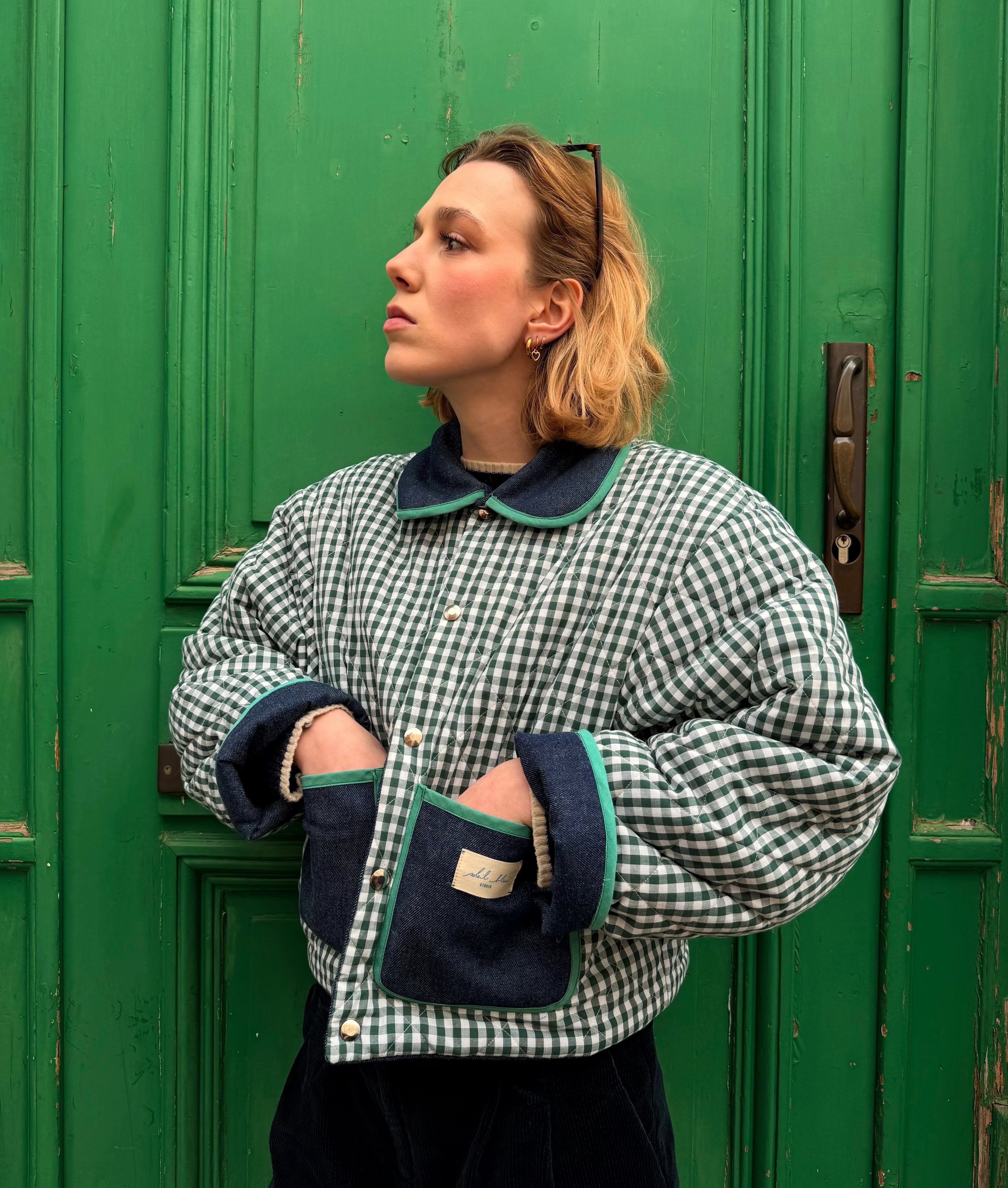 Veste matelassée vichy vert/ jeans