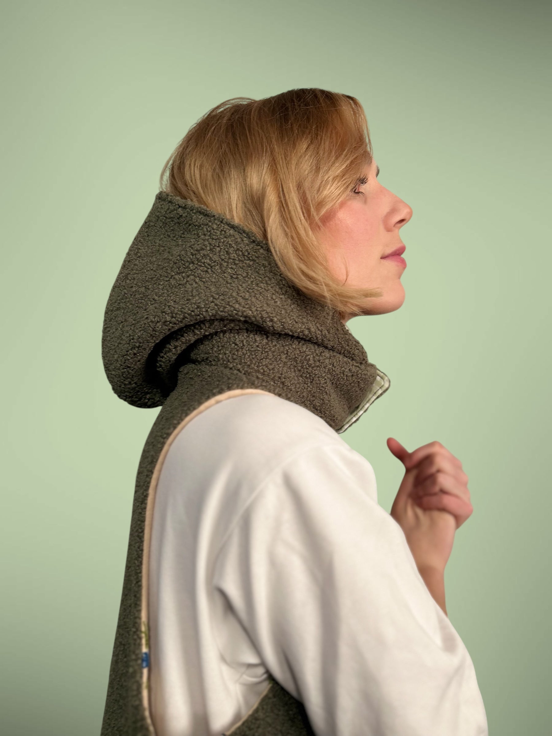 Capuche kaki/vichy vert