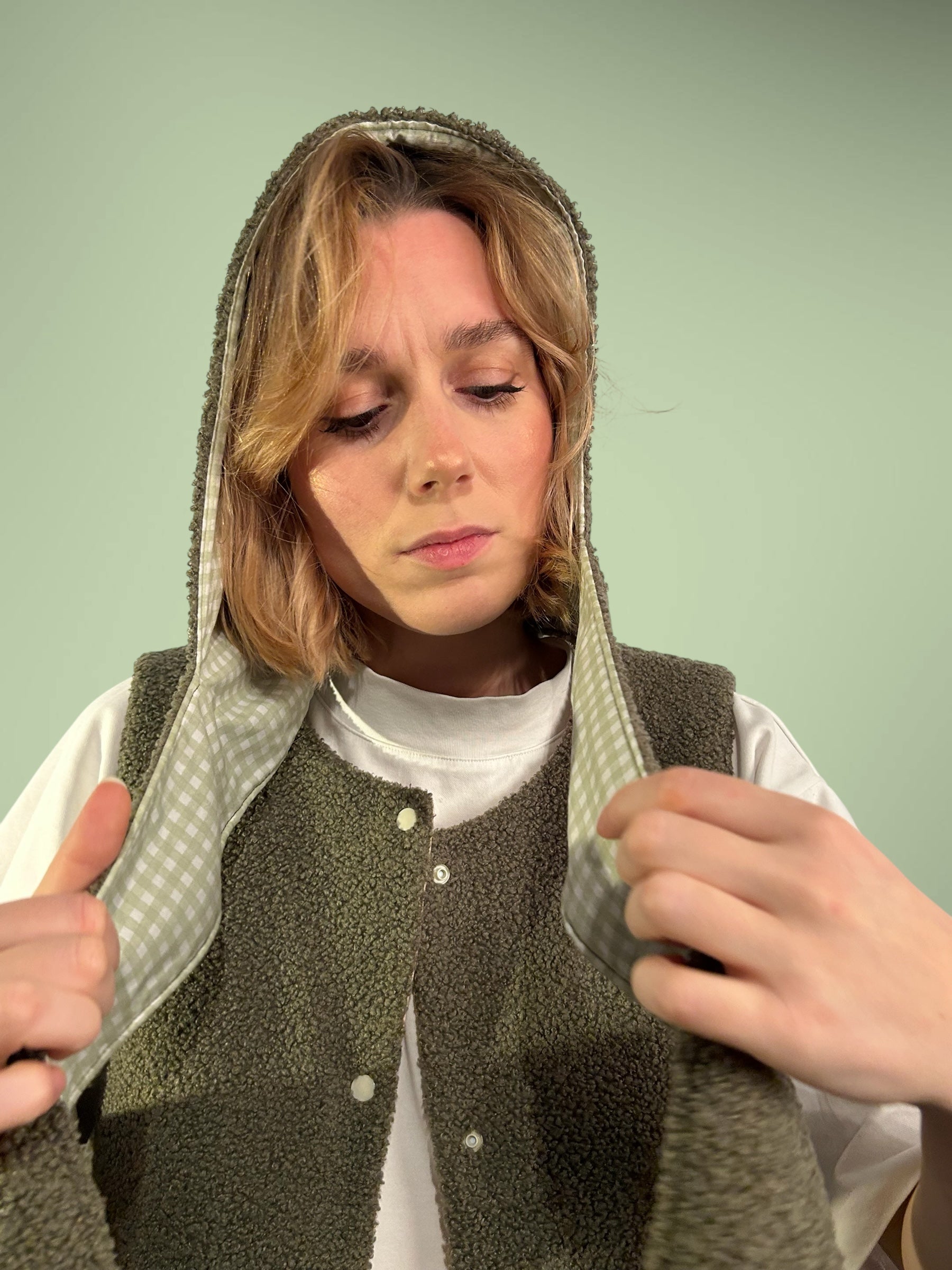 Capuche kaki/vichy vert