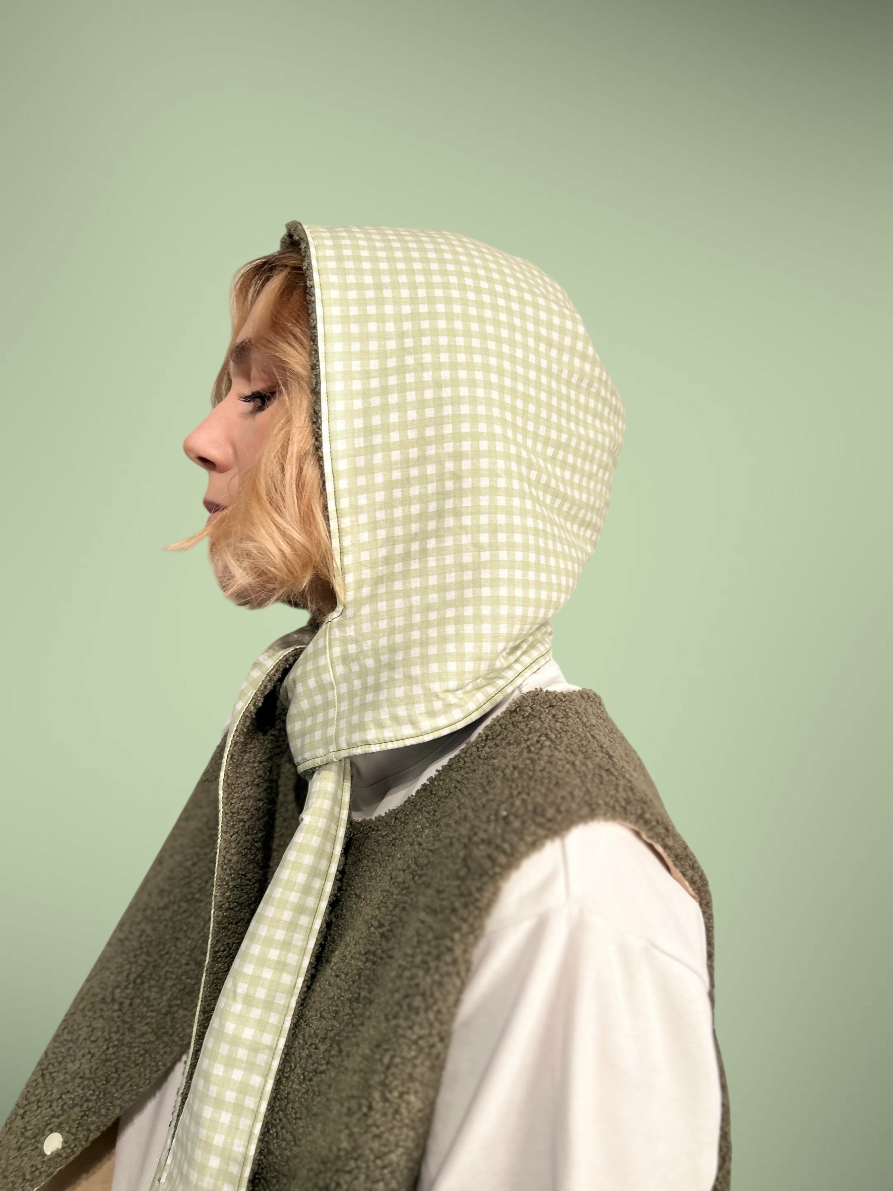 Capuche kaki/vichy vert