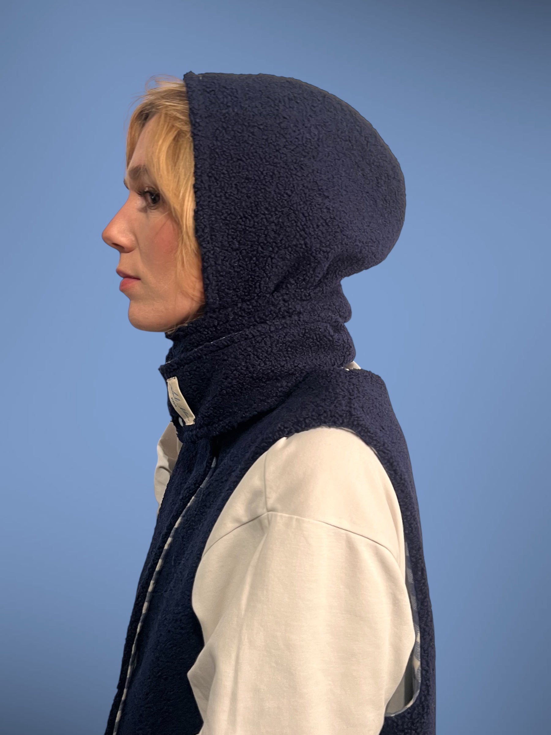 capuche moumoute bleu marine/vichy