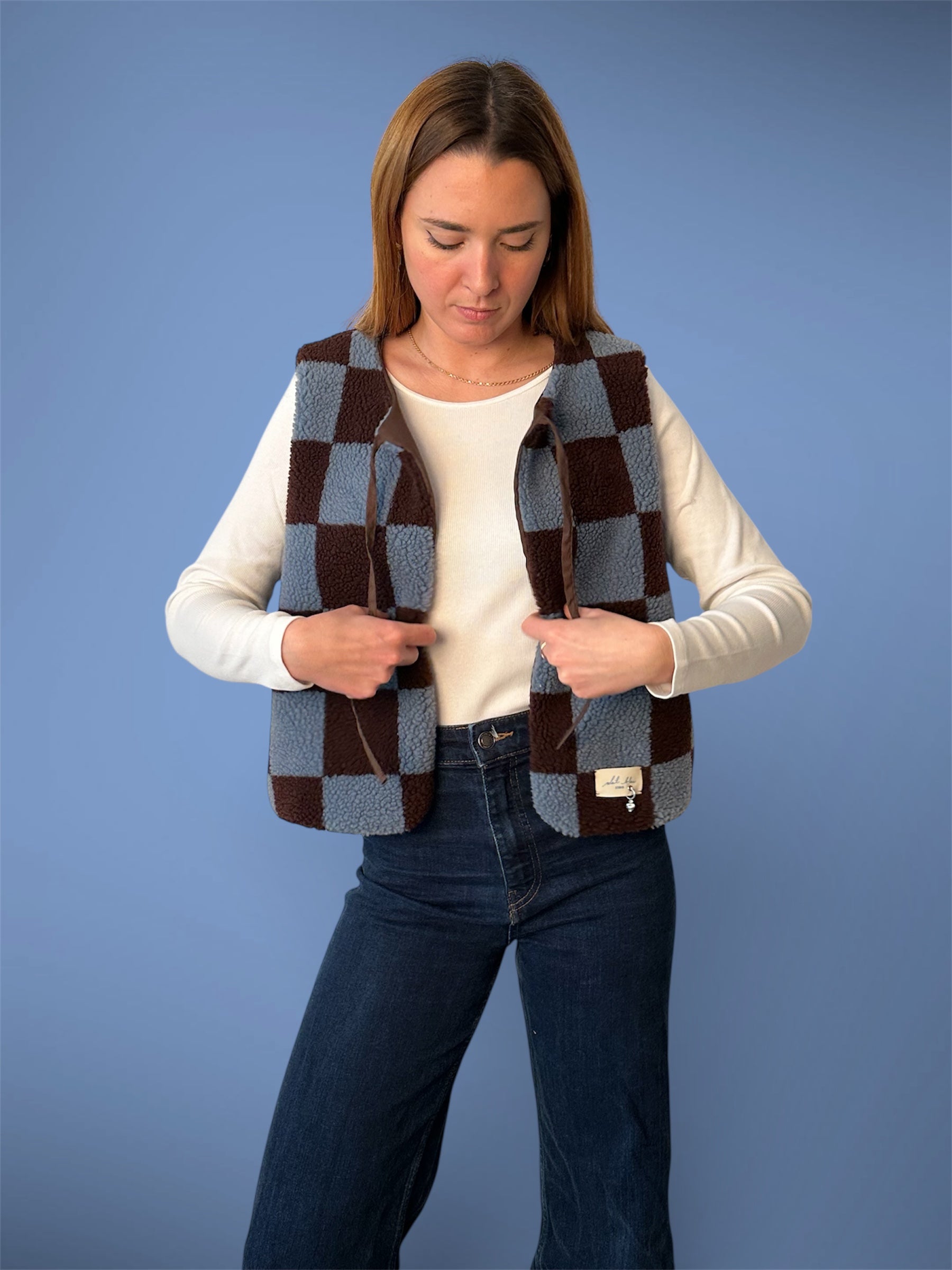 Gilet damier bleu & marron