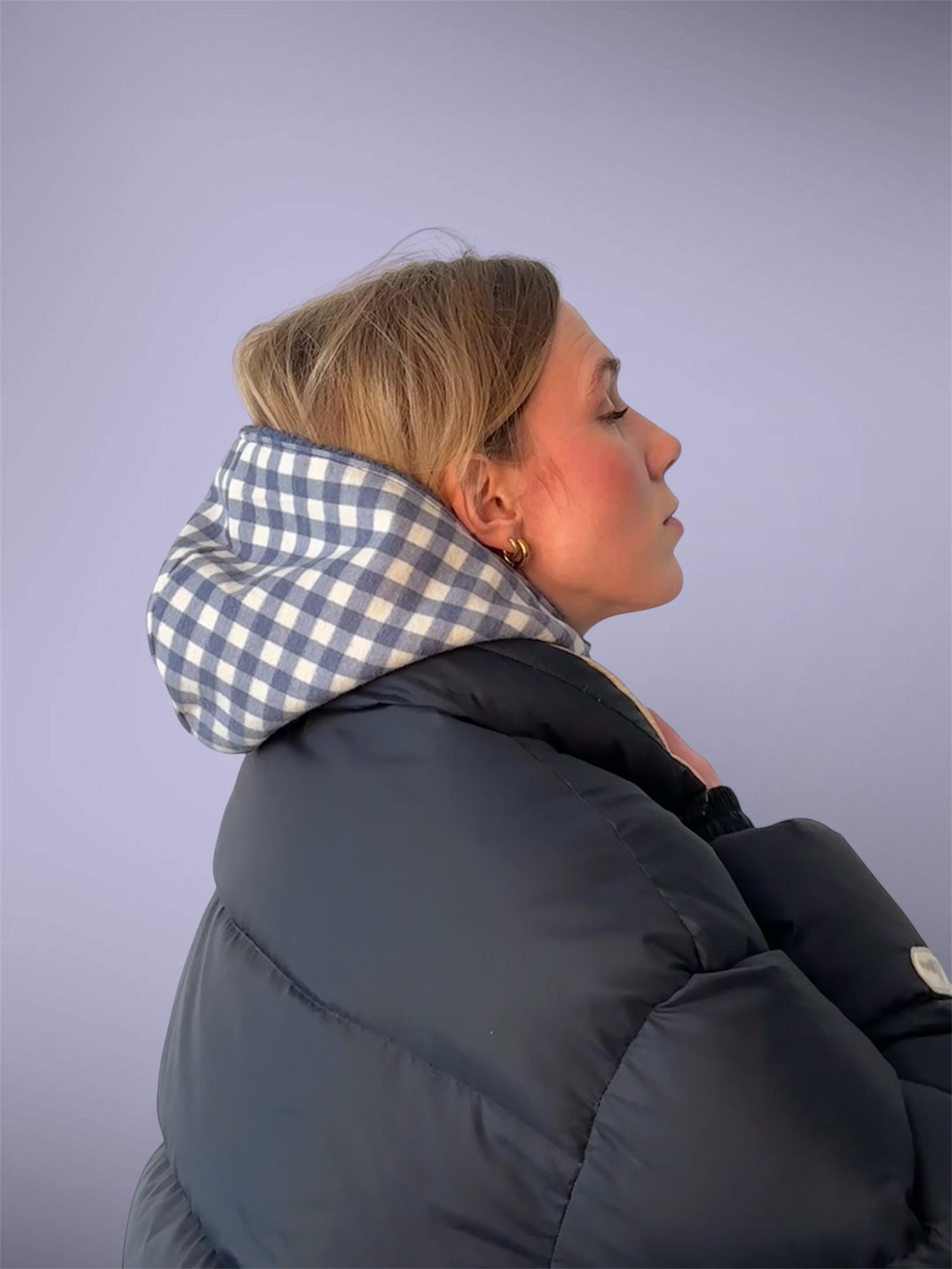 Capuche sherpa bleu/vichy bleu