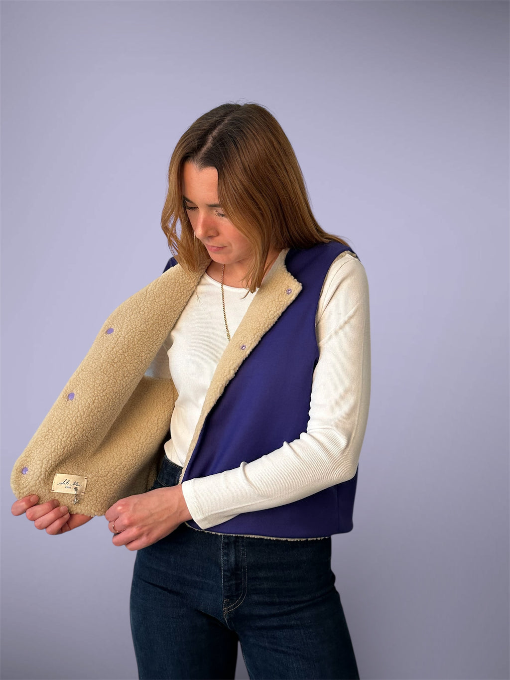 Gilet sherpa beige/mauve