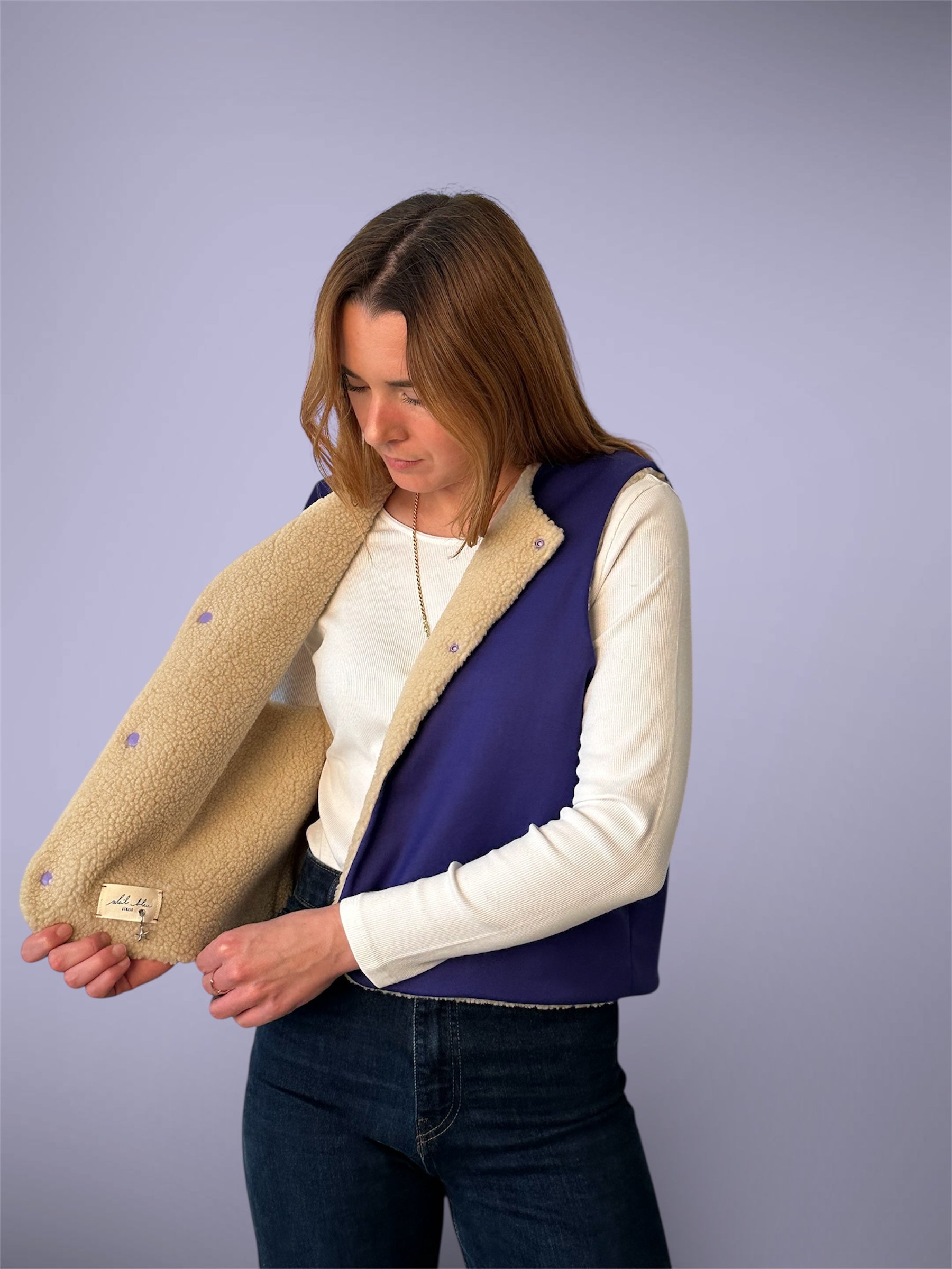 Gilet sherpa beige/mauve