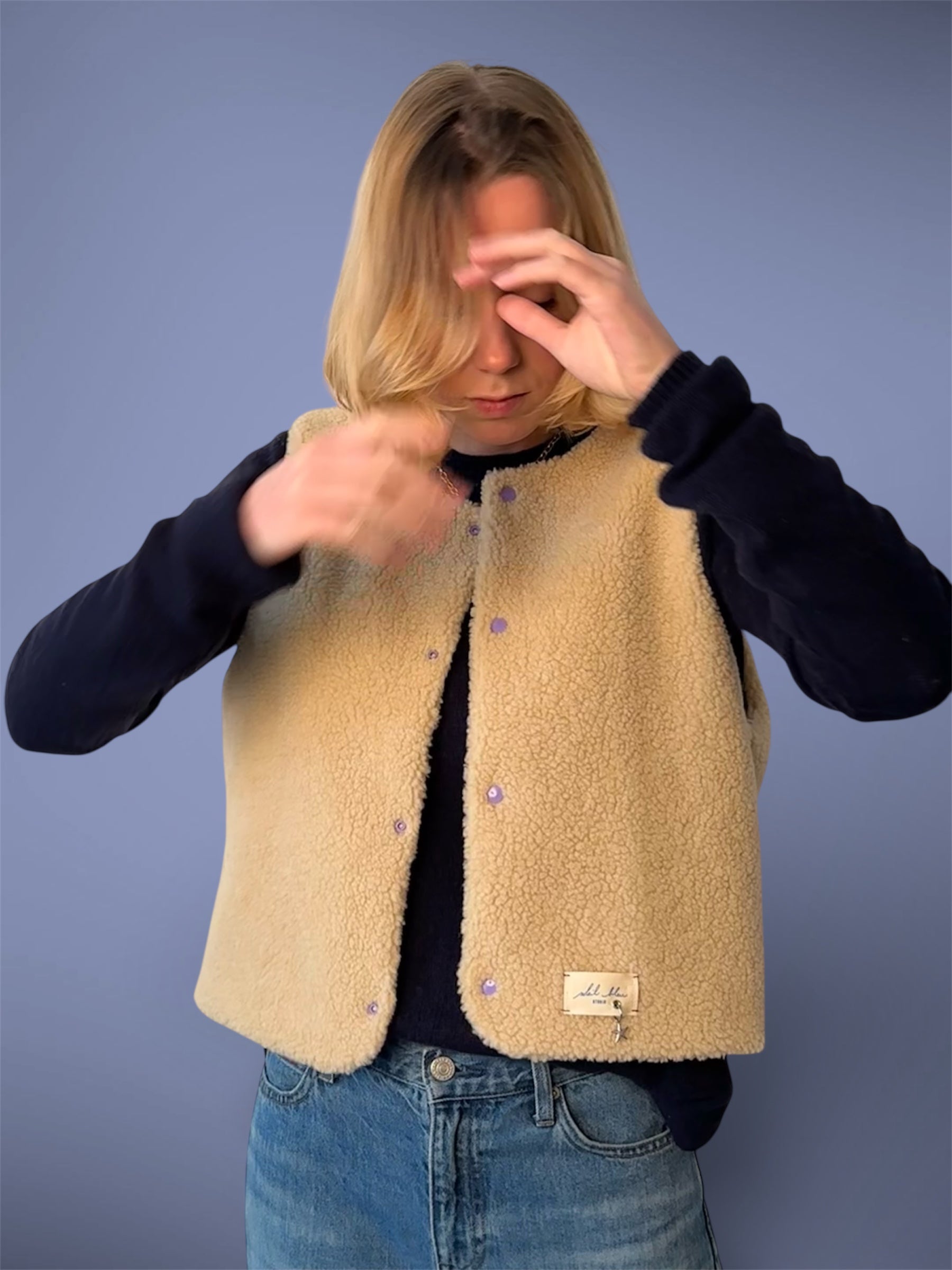 Gilet sherpa beige/mauve